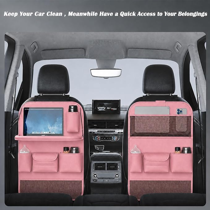 Car Seat Organizers,Multi-functional Back Seat Protectors, Storage Pouches, and Tray Holders for Cars, Kids, Seat Back and Rear Seats,Pink 1 Pcs