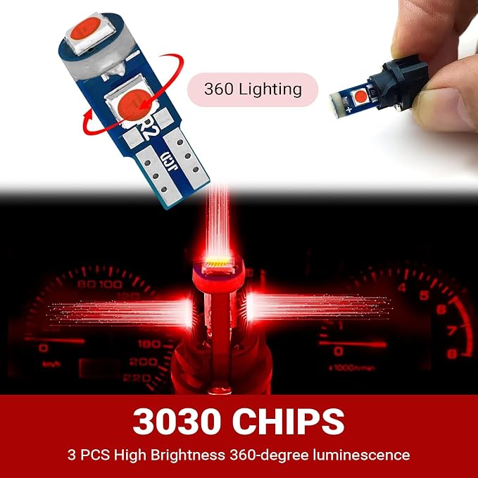 20 PCS 74 LED Bulb Dash Light, Super Bright T5 37 74 LED 3030-3SMD Instrument Light Bulbs, Universal 12V Car Dashboard Lamp Indicator Lights Lamp with Twist Lock Socket, for Most Cars (Red)