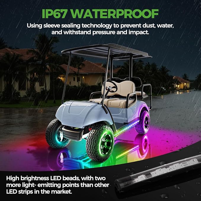 10L0L Golf Cart Underglow Light Kit with Canopy Lights, IP67 Waterproof, 24 Dream Color Modes Wireless Remote Music Sync, 12V-80V Wide Voltage Fit for Yamaha EZGO Club Car