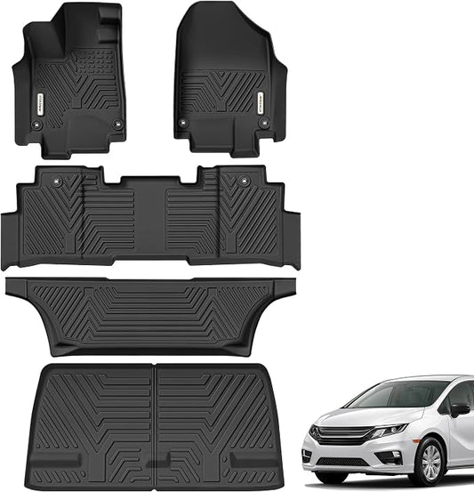 YITAMOTOR Floor Liner and Cargo Mats Fit for Honda Odyssey 2018-2026 Mini Passenger Van, All Weather TPE Car Floor Liners,Durable Anti-Slip Accessories, 1st & 2nd & 3rd Row & Cargo Liner, Black