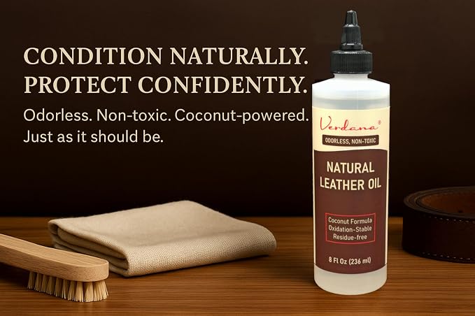 Verdana Leather Conditioner Oil – 8 Fl Oz – Plant-Based, Non-Toxic Leather Conditioner for Couches, Car Seats, Boots, Shoes, Jackets & Purses – Natural, Odorless Conditioning Oil