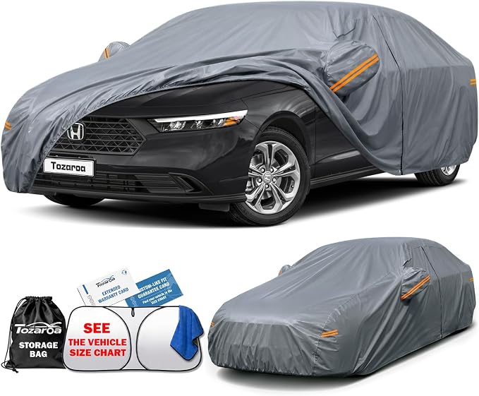 Car Cover Waterproof All-Weather,Outdoor Full Exterior Sedan Covers Custom Fit for Honda Accord,Chevy Malibu,Nissan Altima,Maxima,Sonata,Kia K5,Ford Fusion,CT5 XTS etc,Size A4(See Size Chart)