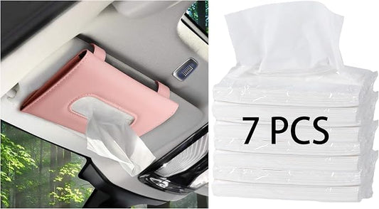 Car Tissue Holder with 7 Refill, Car Tissues Box, Tissue Napkin Refill | Cars Accessories for Women, One Tissue Holder and 7 Bags of Tissues Filler Pink