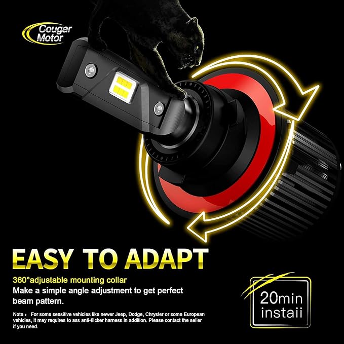 Cougar Motor H13 Bulbs, 9008 Light Bulb K16 Series 6000K White Driving Light Bulbs IP67 Waterproof H13 Fog Light or Off-Road - Pack of 2