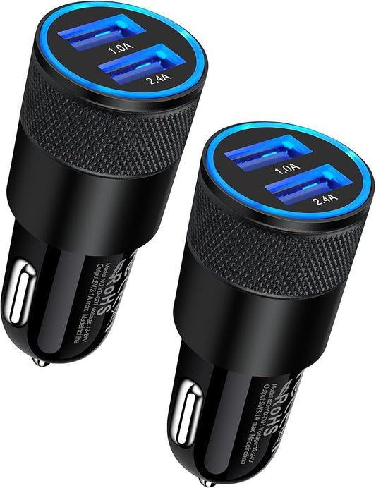 Car Charger [2Pack/3.4a] Fast Charge Dual Port USB Cargador Lighter Adapter | for iPhone 17e 15 14 13 12 11 Pro Max X XR XS 17 Plus 16, iPad, Samsung Galaxy S23 S22 S21 S25 Plus S7 j7 S10e S9 Note 8 12v