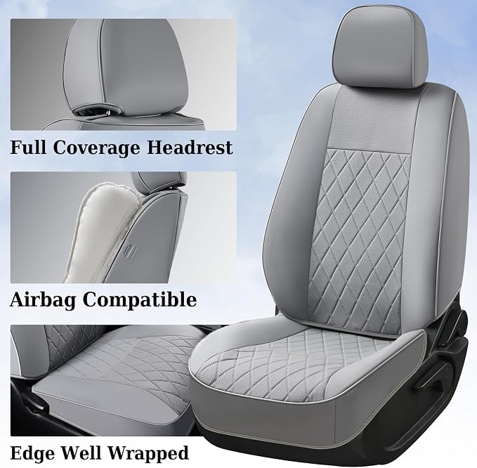 Coverado Tacoma Leather Seat Covers, Front Car Seat Covers Custom Fit for 2016-2023 Toyota Tacoma Double & Crew Cab, Covers Seat Protector for Tacoma Accessories (Gray)