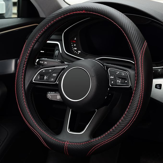 LABBYWAY Microfiber Leather Auto Car Steering Wheel Cover, Universal Fit 15 Inch Anti-Slip Wheel Protector, Black