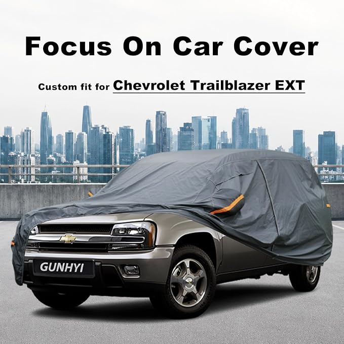 GUNHYI Premium Car Cover Custom Fit Chevrolet Trailblazer EXT(2001-2010), 16 Layers Heavy Duty Car Cover Waterproof All Weather with Zipper Door for Sun Rain Snow Dust Uv Protection