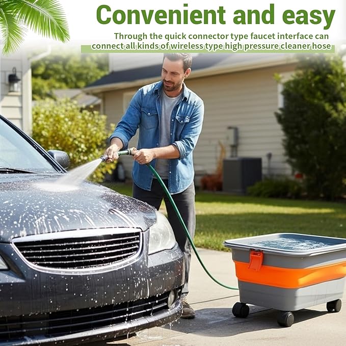 Maxdot Car Wash Bucket with Wheels Lid and Handle, 5.5 Gallon Collapsible Rolling Wash Bucket with 2 Microfiber Mitts for Car Cleaning, Camping, Rv & Pet Bathing