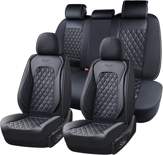 Coverado Full Set Car Seat Covers, Black Leather Seat Protectors, Luxury Front & Back Car Seat Covers,Waterproof Universal Fit, Automotive Seat Covers for Most Cars-Black