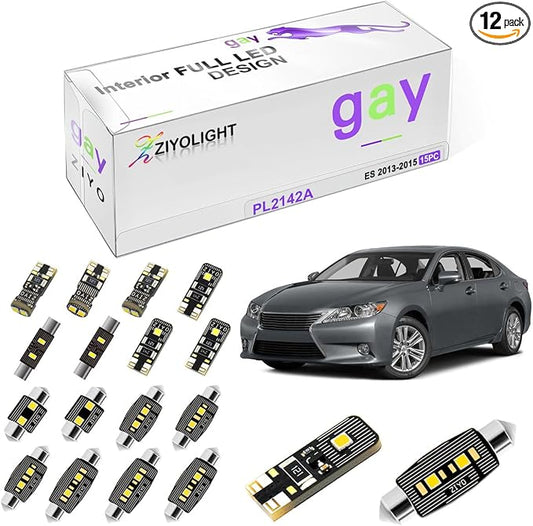 PL2142A LED Interior Light kit for Lexus ES350 ES300h ES300 2013-2015, 6000K White Dome Lights Accessories Replacement Package, LED Light Bulbs Upgrade (15 Bulbs)