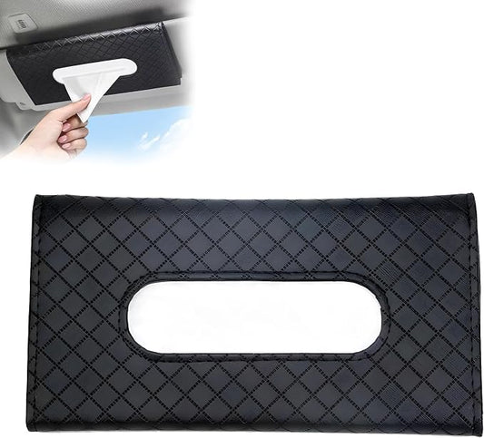 Luxury Diamond Pattern Car Tissue Holder for Visor with Facial Tissues Black