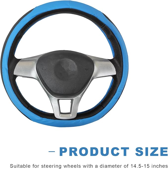 Sun Walker Steering Wheel Cover, Breathable Leather Steering Wheel Covers with Perforated Sides, Anti-Slip Comfortable Grip Auto Sleeve for 14.5-15 Inch Wheels, Car Accessories (Blue)