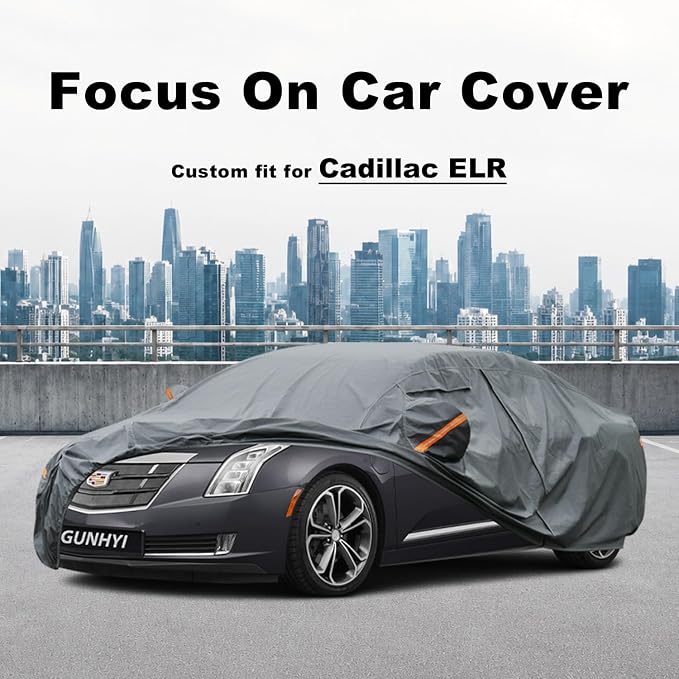 GUNHYI Premium Car Cover Custom Fit Cadillac ELR, 16 Layers Heavy Duty Car Cover Waterproof All Weather with Zipper Door for Sun Rain Snow Dust Uv Protection