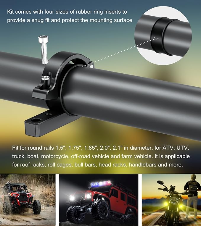 BRCOVAN 2PCS, Metal Light Bar Mounts, Off-Road LED Light Mounting Bracket | Fit for Round Rails / Roll Cage Bars 1.5" 1.75'' 1.85" 2'' 2.1" in Diameter, for Motorcycle ATV UTV Car Boat Truck