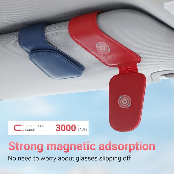 Sunglass Holder for Car Sun Visor Sunglasses Clip Car accessories -Red | sun visor organizer, ticket card clip, eyeglass sunglasses holder, one-handed magnetic, anti-scratch, car stuff for women men