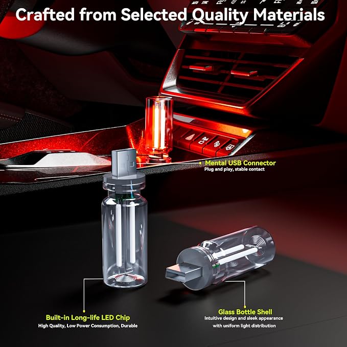 4 PCS USB Night Light Bulb,Touch Dimmable Retro Car Interior Ambient Light | Portable Glass Bottle Design Chubby Glow LED Light for Car, Truck, Bedroom, Multicolor RGB Lighting