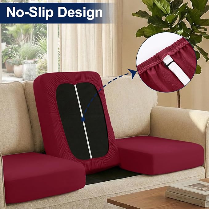 Smiry Waterproof Patio Cushion Covers, Stretch Outdoor Couch Slipcovers Replacement Washable Furniture Protector Sofa Chair Seat Cover for Dogs and Pets (12 Pcs, Wine Red)