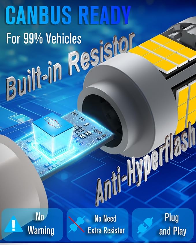 7506 LED Bulb Amber With Built in Load Resistor 1156 Turn Signal Lights Anti Hyper Flash CANBUS Error Free,1141 BA15S 1003 P21W 1156A LED Bulb,2pcs