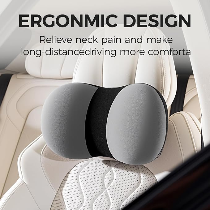BABUR Car Headrest Pillow, Car Neck Pillow for Pain Relief While Driving | 100% Memory Foam, Ergonomic Neck Support Pillow for Auto, Office Chair, Adjustable Strap, Softness Breathable Removable