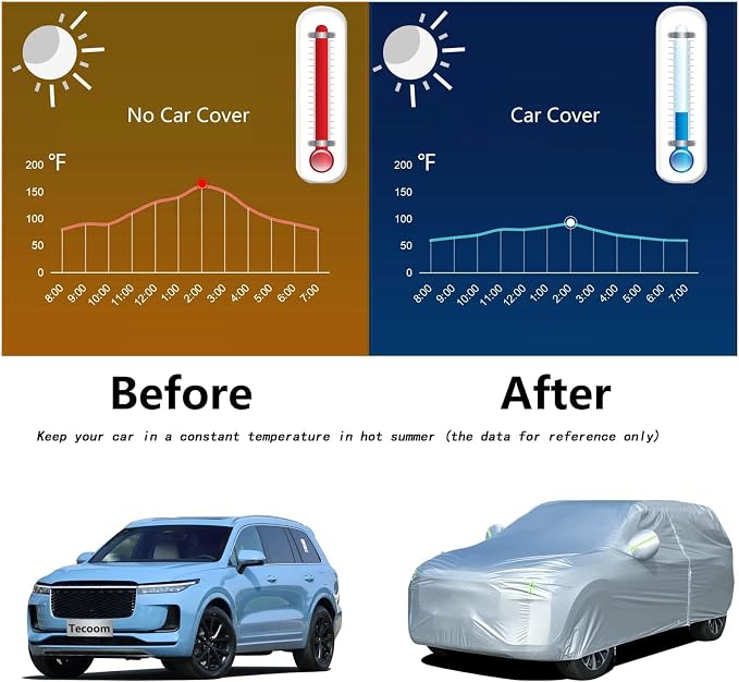 Tecoom Light Shell SUV Cover Waterproof UV-Proof Windproof, All Weather Indoor Outdoor with Zipper Design, Fit 206–215 Inches Full-Size SUV