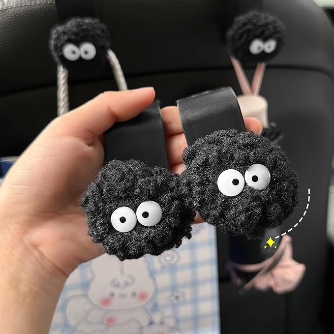Car Seat Headrest Hook, Soot Sprites Purse Hook Holder Cute Car Storage Organizer Universal Vehicle Hanger for Hanging Handbag Grocery Bags (4 Pack)