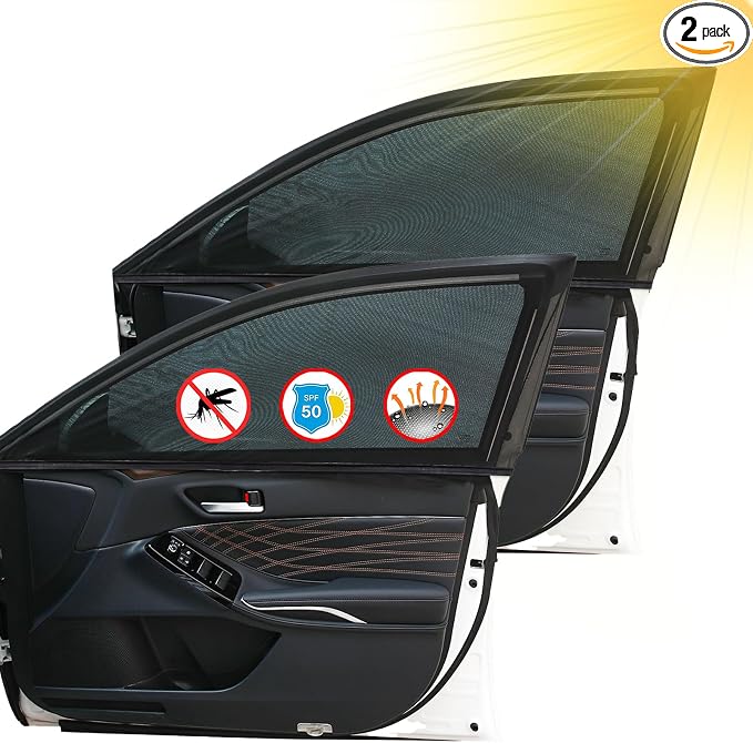 2 Pack Front Car Window Covers Car Window Shades Car Side Window Sun Shades, UV Protection Breathable Spandex Window Covers, Universal Fit Most (99%) of Cars(Medium 42.5"x21.5")