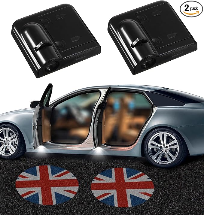 NewL 2 Pcs Led Car Door Welcome Light Round British Flag Projector Lights | Clear ghost shadow projection, no damage to wiring, easy to install on car doors, universal fit for most vehicles