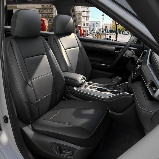 GIANT PANDA Front Car Seat Covers Custom Fit for Toyota Rav4 Camry Highlander Corolla Prius Corolla Cross Venza Avalon, Faux Leather Bucket Seat Covers, (Black) 2-Pack