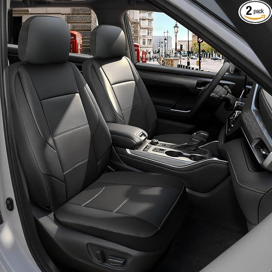 GIANT PANDA 2PCS Front Seat Covers for Chevy Silverado & GMC Sierra 1500 2500 3500 2007-2026 Crew Extended Double Cab Pickup,Custom Fit Chevy & GMC Truck Seat Protectors,Faux Leather (Black)