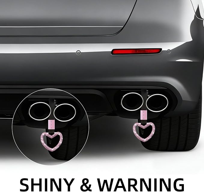NBTEPEM Bling Heart Handle Ring Bling Car Accessories for Women Handle Strap Drift Charm Rear Bumper Warning Ring Tsurikawa Heart Decor for Car Interior Exterior Decoration (Pink, Heart Style)