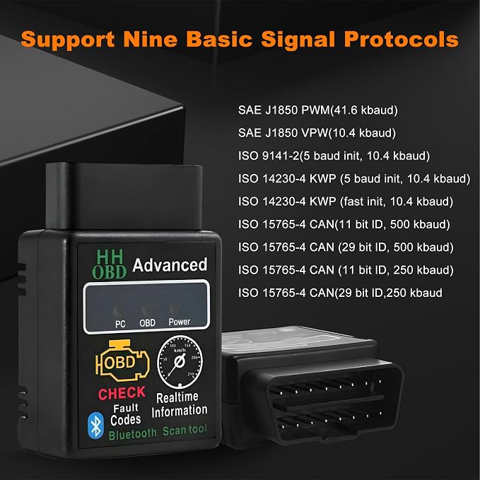 2PCS Bluetooth OBD2 Scanner for Car, Wireless OBDII Scan Tool Auto Engine Diagnostic Code Reader, Professional OBD2 Fault Diagnosis Tester Vehicle Interface Scanner for Phone and PC