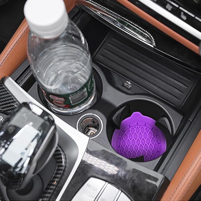 Zpana 4PCS Car Cup Holder Coasters, Silicone Non-Slip Vehicle Cup Recessed Mats, Sift-Proof Automotive Interior Drink Insert Decor Accessories, Universal for SUV, Sedan, Truck (Purple)