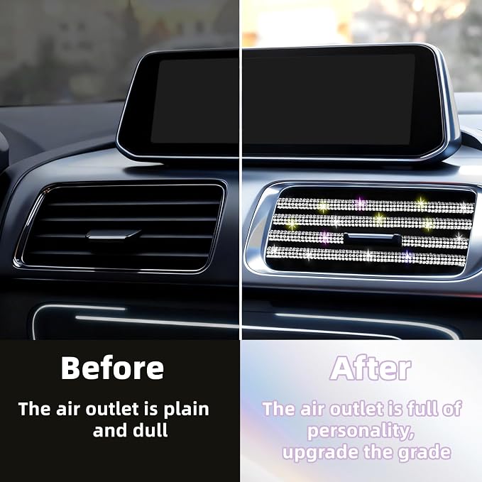 NBTEPEM Bling Car Air Conditioner Decoration Strip for Vent Outlet, 10 PCS Universal Rhinestone Car Vent Outlet Trim Decorations, Bling Interior Accessories for Women and Girls (Multicolor)