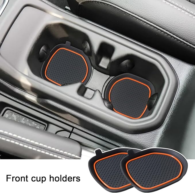 Cup Holder Coaster for Wrangler JL JLU 2018-2025 2026 Wrangler Accessories | for Gladiator JT 2020-2026 Silicone Cup Inserts, Interior Mats Pad, 4-pcs Set, for Deep Rear Cup Holders, Orange Trim