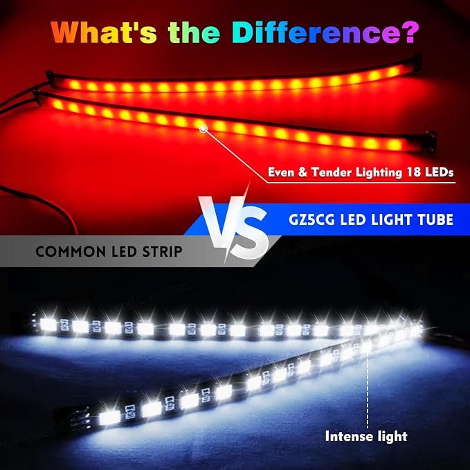 Car Led Interior Light Strip 13 Inch 72LEDs Under Dash Foot Well Soft Lighting RGB DIY 210 Modes Static/Chase/Gradient/Strobe/Music, Timer App Switch Control, USB 5V DC 12V, No Remote