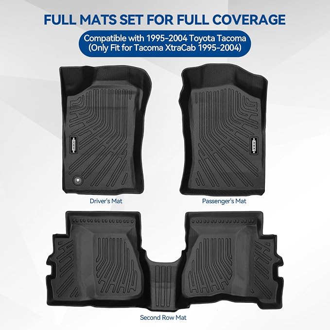 Custom Fit Floor Mats for 1995-2004 Toyota Tacoma XtraCab | (Only Fit for Tacoma XtraCab 1995-2004)All Weather TPE Floor Liners | Odorless Interior Accessories(Not for Double Cab)