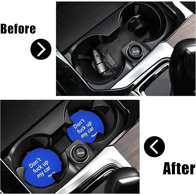 Car Cup Holder Coaster, Car Non-Slip Cup Holder Embedded Decorative Funny Coaster - Don't Fuck up My Car Please, Suitable for Most Car Interior Accessories for Women Men (Blue)