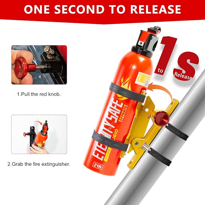 Aluminum Quick Release Fire Extinguisher Mount for 1-10LB Extinguisher | Fit Most Vehicle, Adjustable Roll Bar Holder Compatible with Jeep Wrangler TJ/JK/JL/JKU, Polaris RZR, Ranger, Can-Am X3, Gold