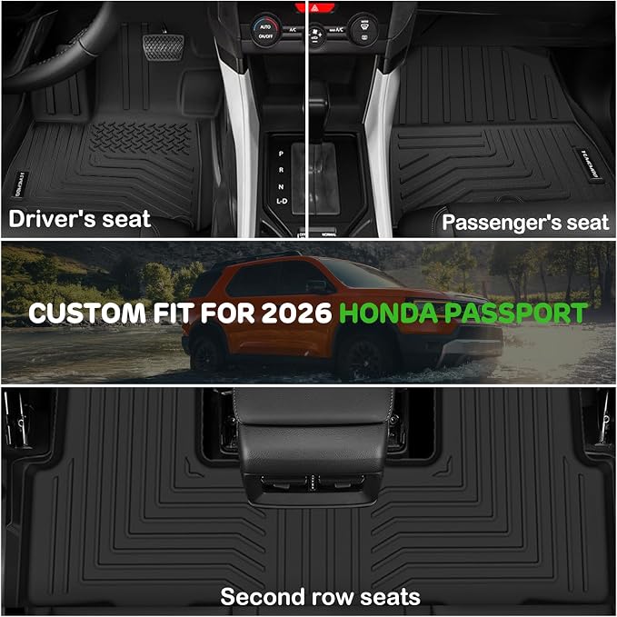 Floor Mats for 2026 Honda Passport Upgrade Trunk Mat with Backrest Mat All Weather Floor Liners TPE Rubber Cargo Liner Fit for 2026 Honda Passport Anti-Slip Full Set Automobile Mats Accessories