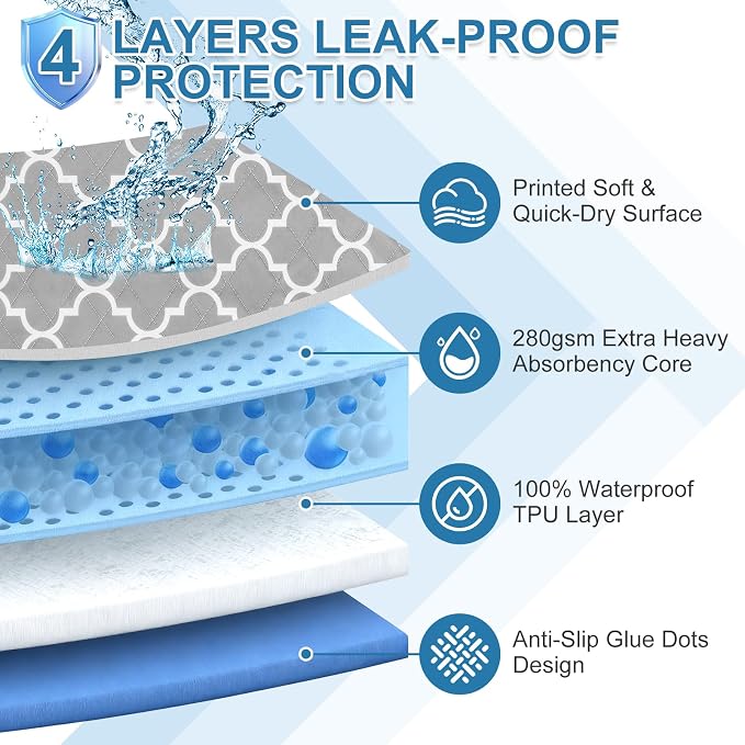 OUTCREATOR® Waterproof Chair Pads for Incontinence 21"x22" (Pack of 4), Washable Reusable Chair Seat Protector Cover,Non-Slip Absorbent Incontinence Pad for Bed,Car,Wheelchair,Adults, Four-leaf Clover
