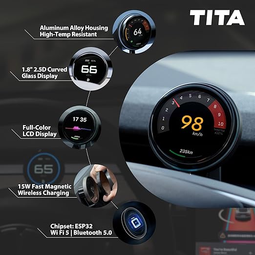 TITA HUD Pro Head Up Display for Tesla Model 3/Y 2022-2026 (Highland/Juniper), Real-Time Speed & Driving Data, 1.8" LCD Screen, Magnetic Charging Mount, Customizable UI, OTA Updates