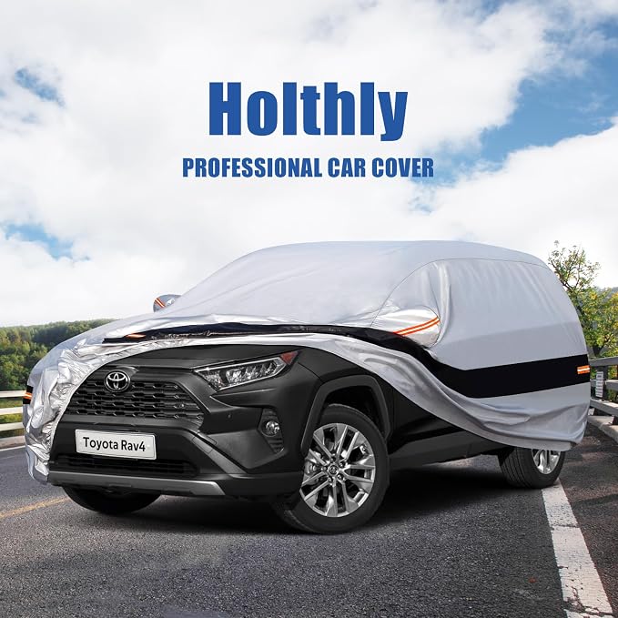 10 Layers SUV Car Cover Custom Fit for Toyota RAV4 (2005-2024) Waterproof All Weather for Automobiles, Full Cover Sun UV Rain Protection.Silver