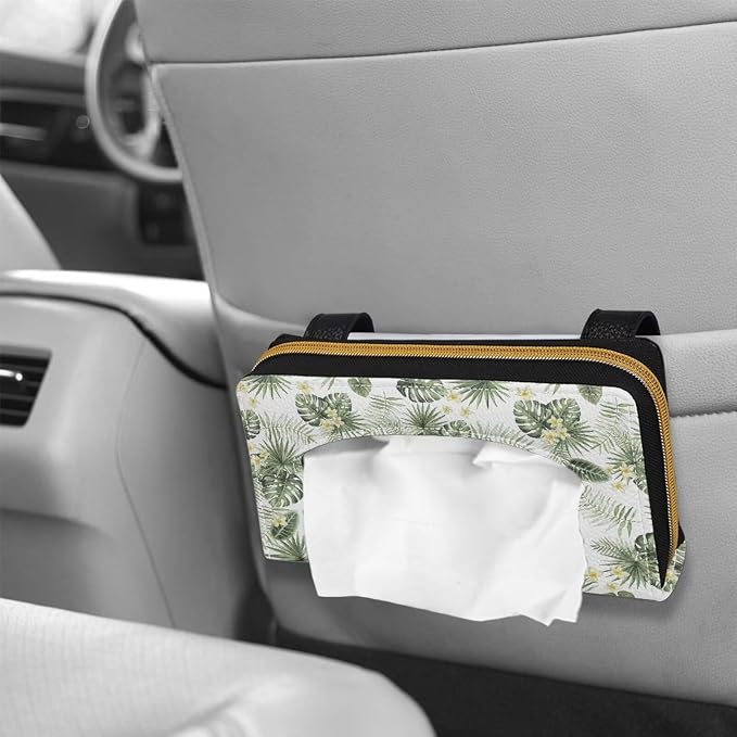 Green Palm Leaves Sun Visor Napkin Holder PU Leahter Car Visor Tissue Box Mask Holder for Car Durable Car Accessories