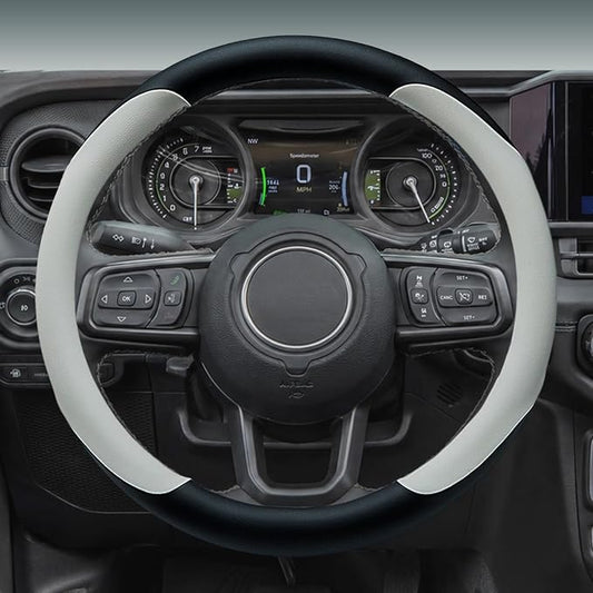 Yangday Leather Steering Wheel Cover for Jeep Wrangler Grand Cherokee Compass, 14.5-15 inches Car Steering Wheel Cover with Non-Slip Breathable (White)