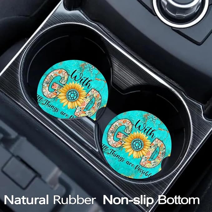 2 Pack Christian Encourage Car Cup Holder Coasters Universal Neoprene Mat | 2.75" Universal Size Anti Slip Rubber Mat, Auto Cup Holder Accessories for SUV Truck, Christian Gifts for Women Men Mom