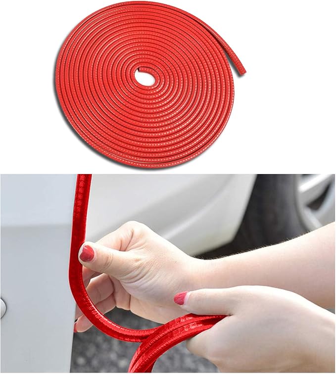 Car Door Edge Guards, 16Ft Rubber Seal Car Door Edge Trim, U Shape Door Edge Protector Guard, Aluminum Weather Proofing Automotive Door Edge Molding Protection for Most Car (Red)