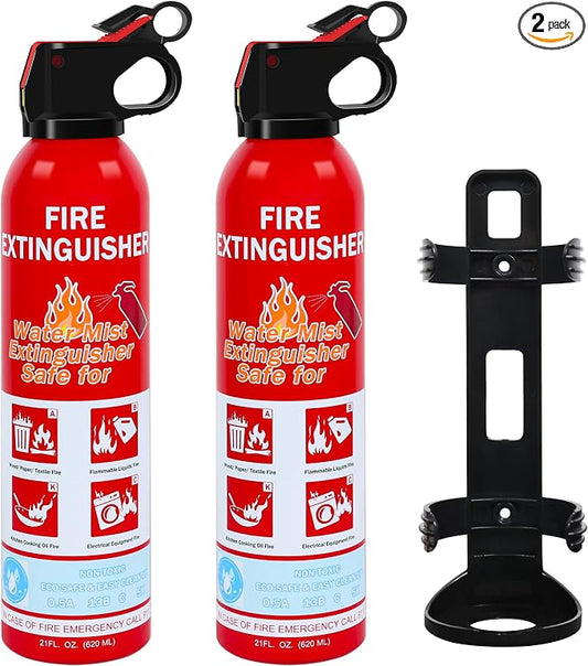 2-Pack Home Fire Extinguisher with Wall Mount, Portable A B C K Class Household Fire Extinguisher for Kitchen, House, Boat & Car, Non-Toxic, Anti-Re-Ignition & Easy Clean