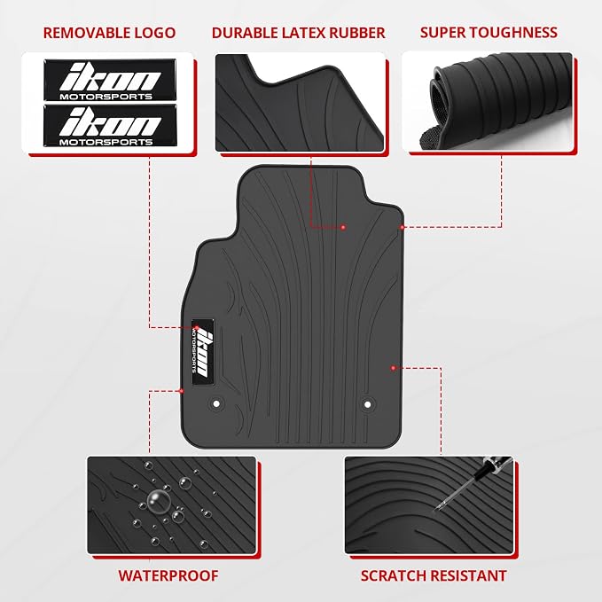 Fit 2008-2015 Chevrolet Cruze Floor Mat IKON Latex Rubber Latex Black | IKON MOTORSPORTS, Fit 16 Cruze Limited, All Weather Season Car Auto Front Rear Carpets Liner 5PC