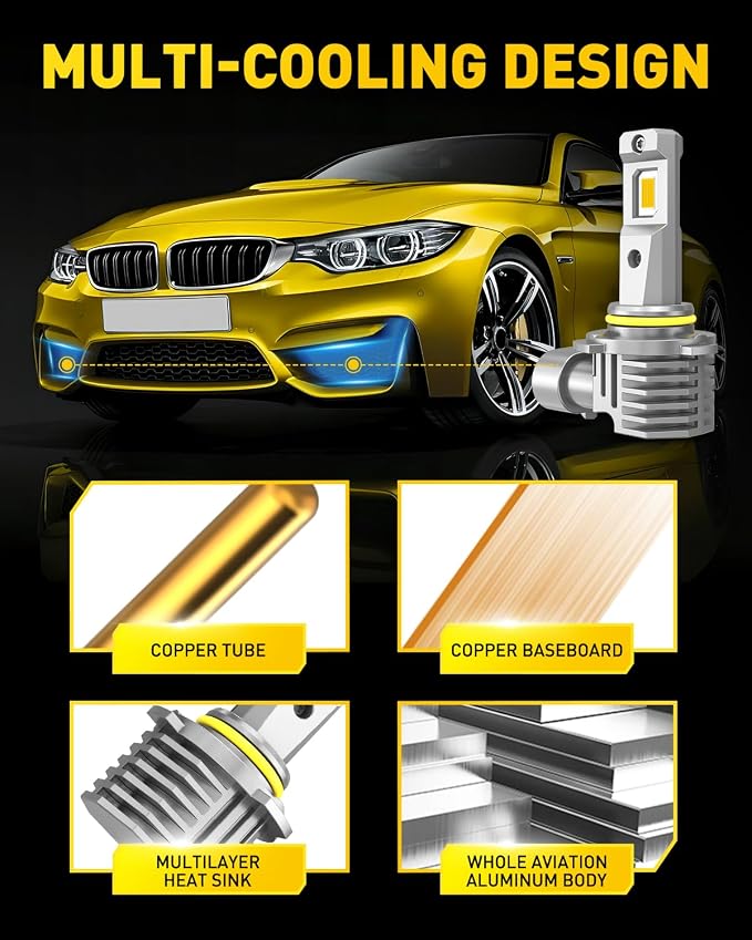 AUXITO H10 9140 9145 LED Fog Light Bulbs, 3000K Amber Yellow Light, 600% Super Brightness, Fanless Mini Size Fog Lights Replacement for Cars, Play and Plug (Pack of 2)